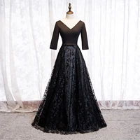 bespoke occasion dresses illusion v neck half lace tulle embroidery beading backless luxury black lady formal evening gown hb174