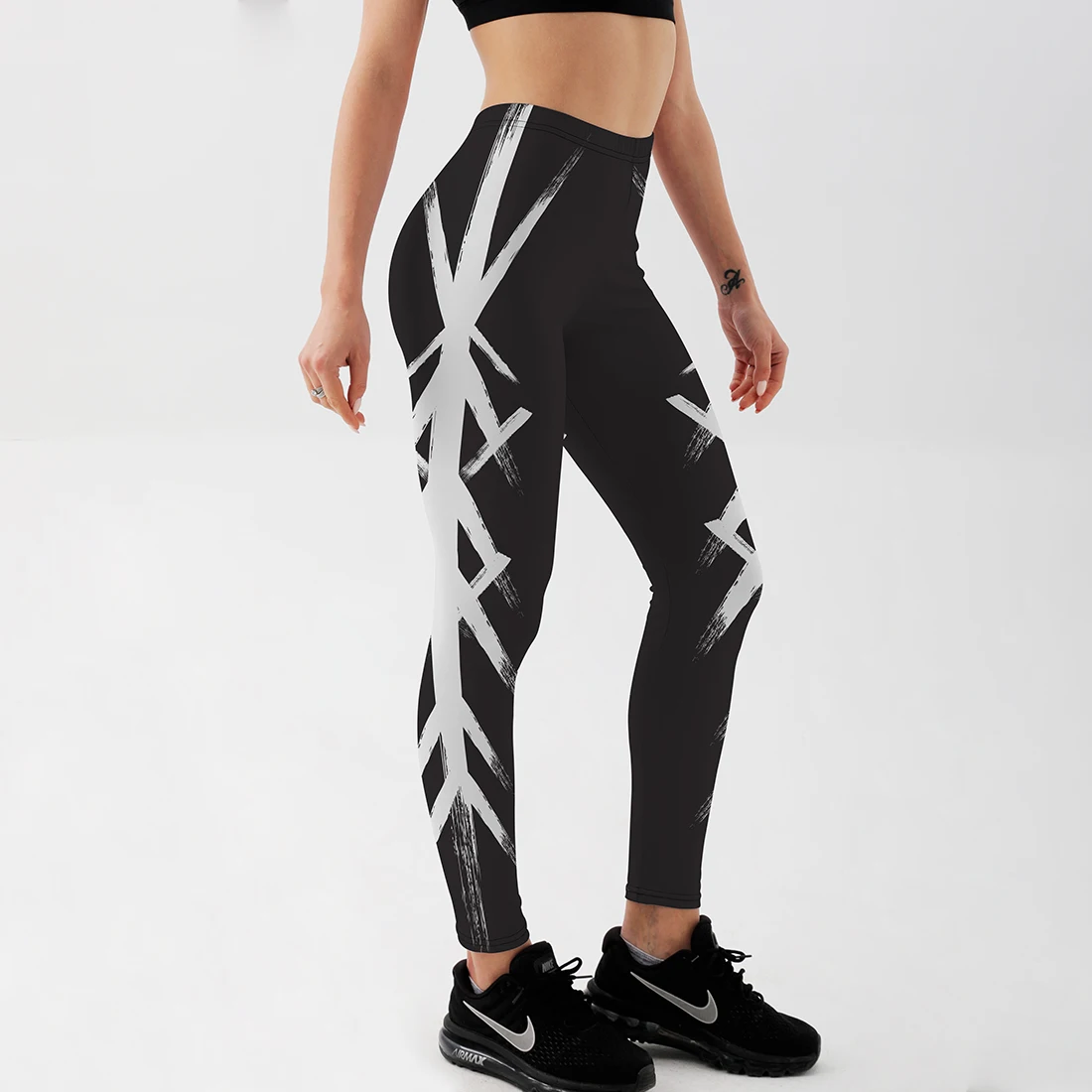 

Qickitout Summer Style Women Leggings Black White Cross Printed Leggings Gothic Punk Girl Leggings Slim Casual Workout Leggings