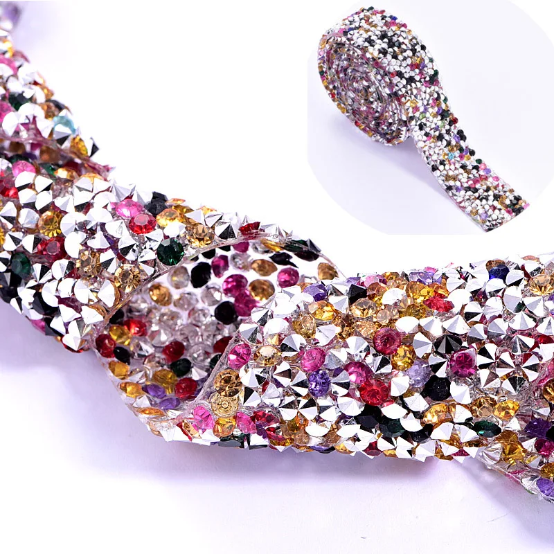 Prajna 1 Yard Mix Colors Resin Iron On Rhinestone Hot Fix Glitter Strass Tape Rhinestones Chain Ribbon DIY Garment Decorations Z | Дом и сад