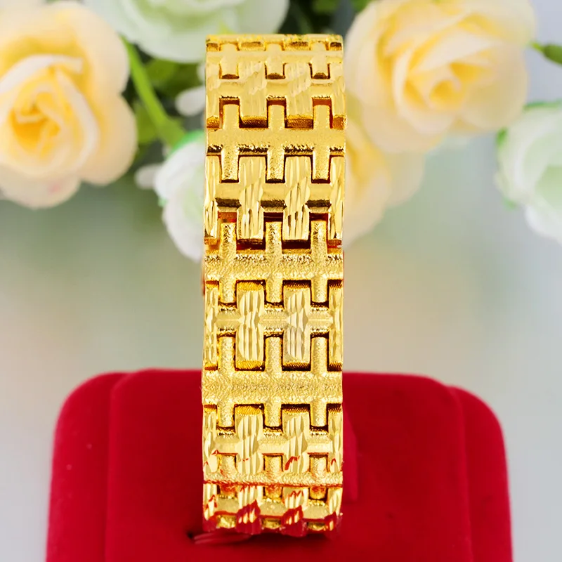 

Тяжелые мужские браслеты 50 г Band Type 24K Gold хип-хоп Толстый Браслет геометрический узор дизайн