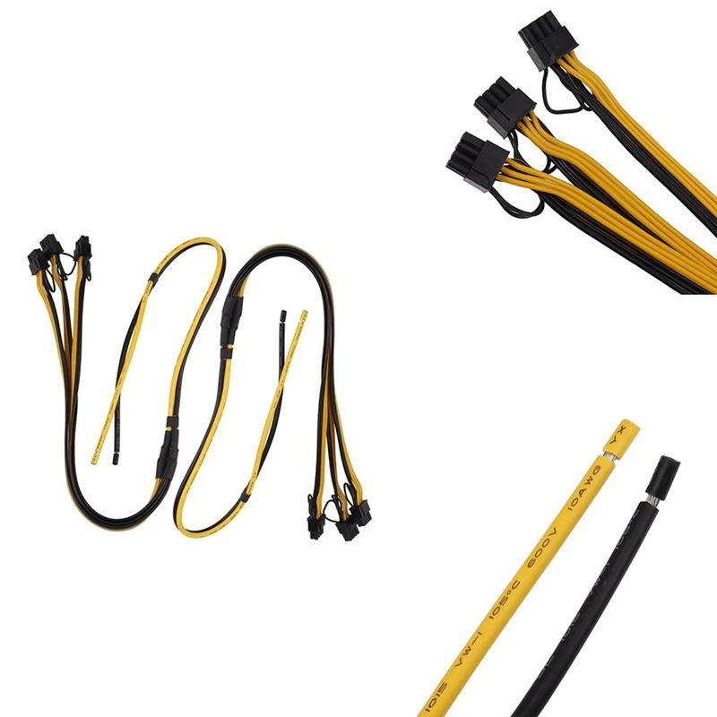 

90cm 2 to 3X 6Pin+2Pin Adapter Power Cable 8Pin GPU Video Card Wire 10AWG + 16AWG Power Supply for Antminer Mining