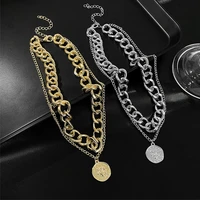 new hip hop double layer queen coin head short clavicle chain metal thick chain necklace for women choker party jewelry