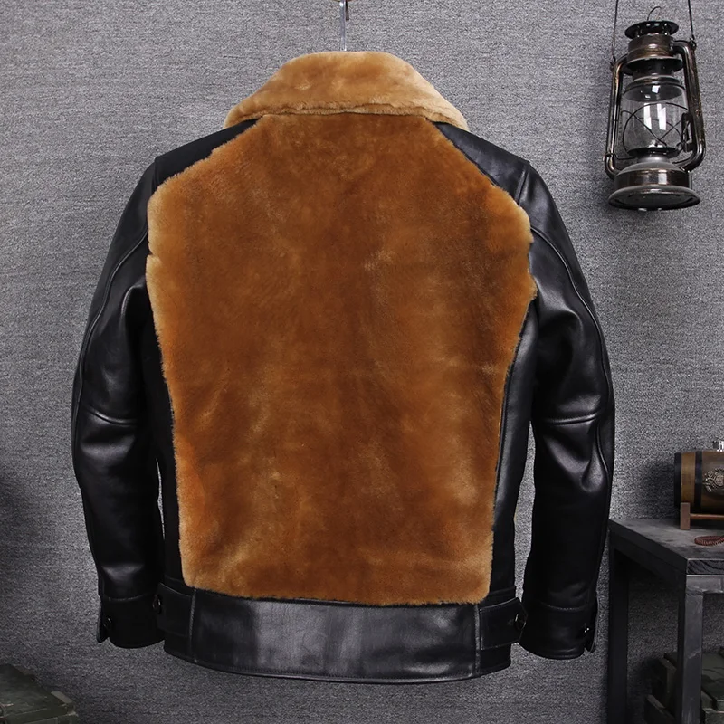 Ретро овчина мех сплайсинга Интегрированный полный зерна коровья кожа кожаная