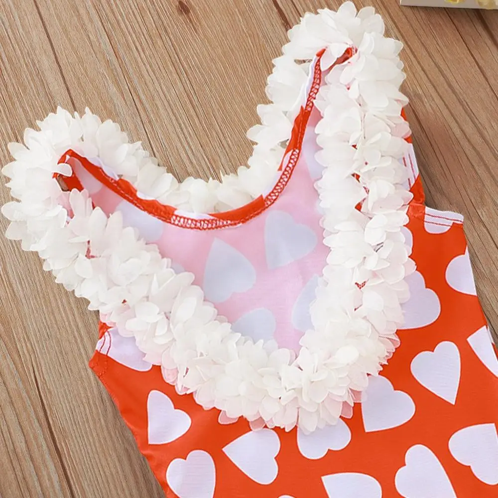 Цельный пляжный купальник с принтом в форме сердца для девочек летняя купальная