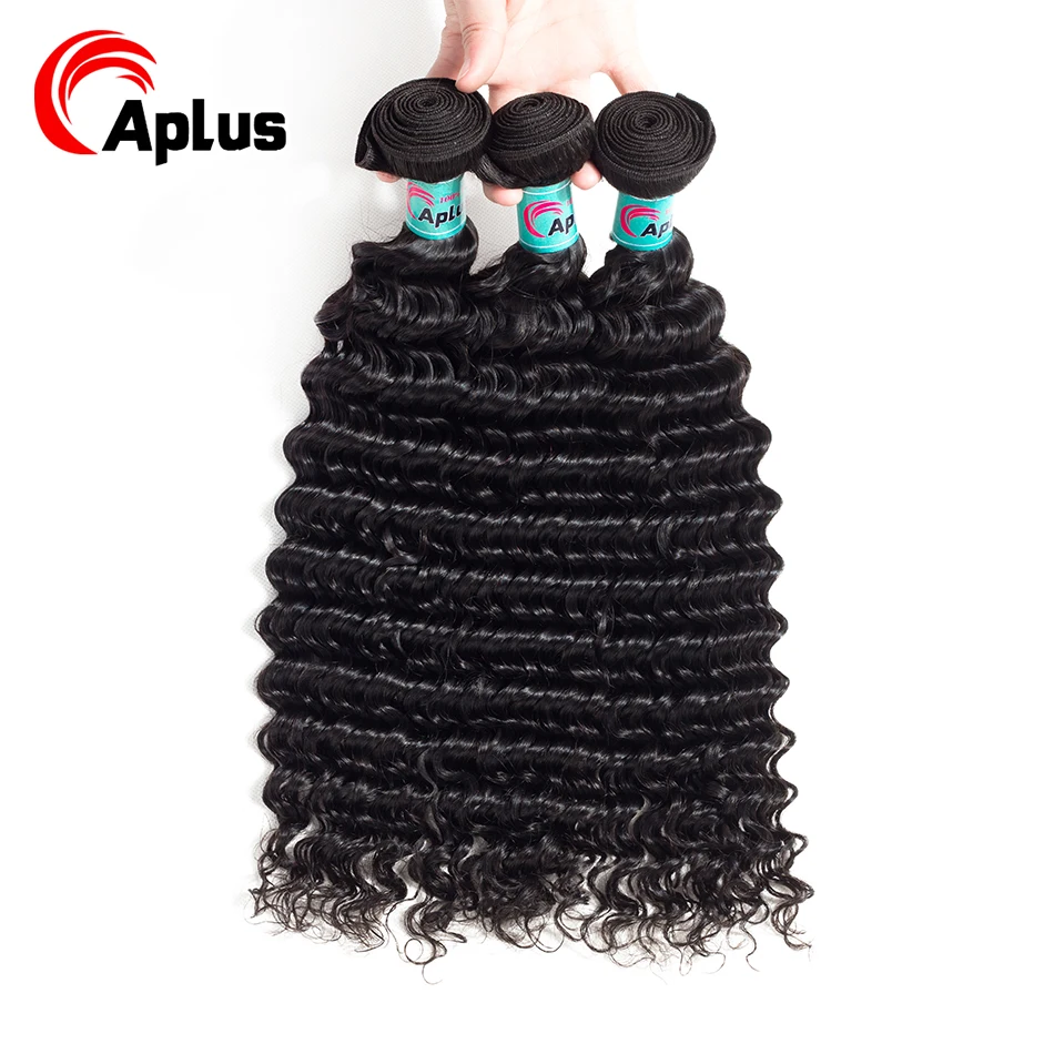 Peruvian Deep Wave Hair Bundles with Closure 100% Human Weave 3 4*4 Swiss Lace Remy Natural Color | Шиньоны и парики