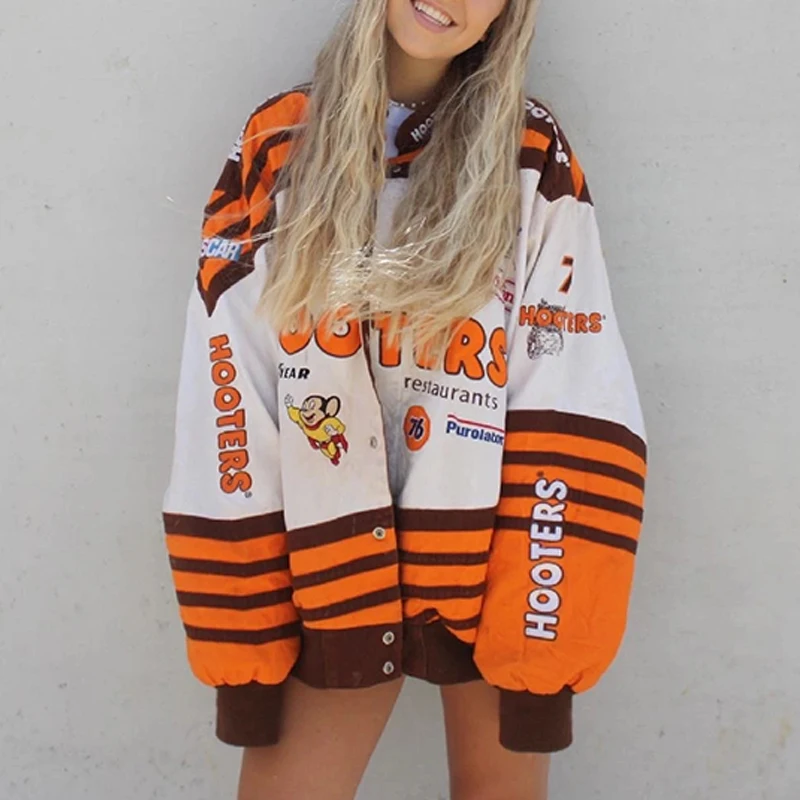

Heflashor Y2K 2021 Summer Oversized Jackets Print Baseball Jacket Women Couple Bomber Unisex Jacket Hiphop Streetwear Coat Women