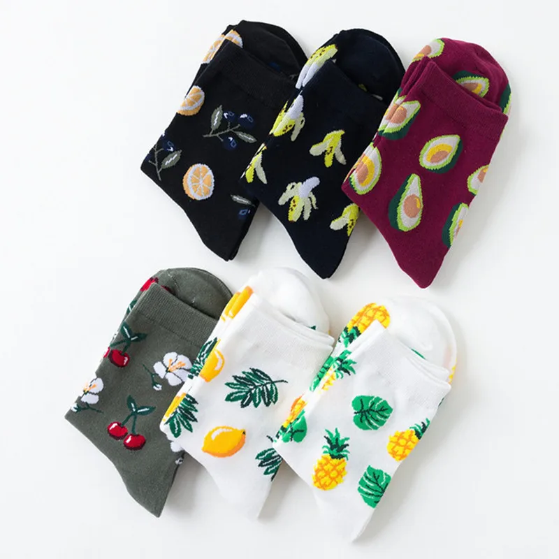 Женские носки из 100% хлопка Забавные милые Мультяшные с фруктами вишней ананас