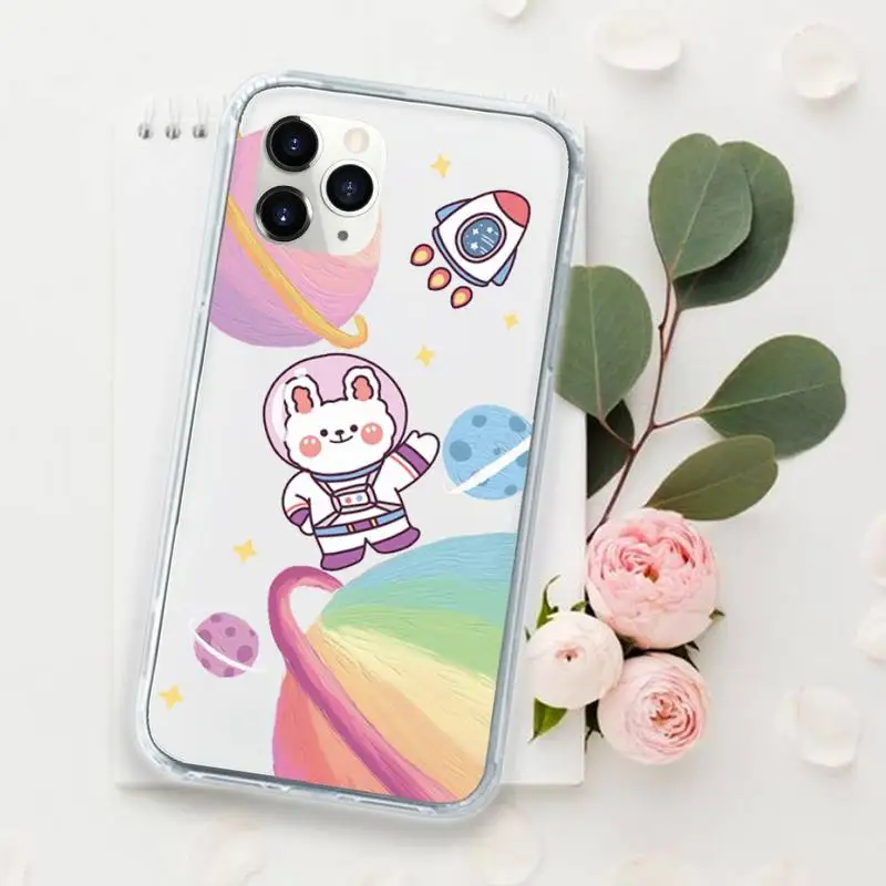 

Creative astronaut starry universe cartoon Phone Case Transparent for iPhone 11 12 mini pro XS MAX 8 7 6 6S Plus X 5S SE 2020 XR