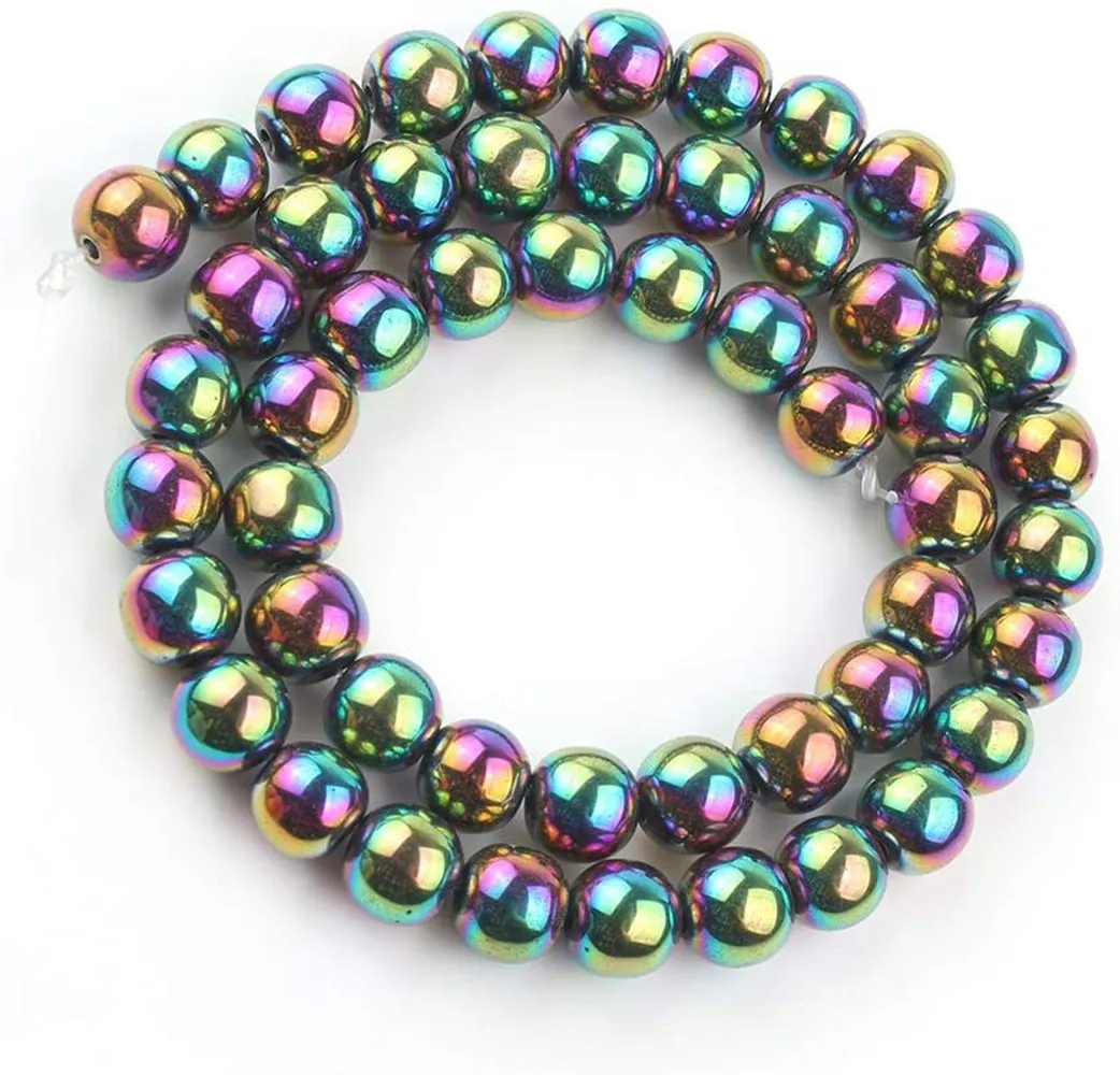 4/6/8/10/12MM Hematite Round Beads for DIY Making Jewelry Bracelet Necklace Loose Balls Sphere Stone NO Magnetic Rainbown Gold | Украшения