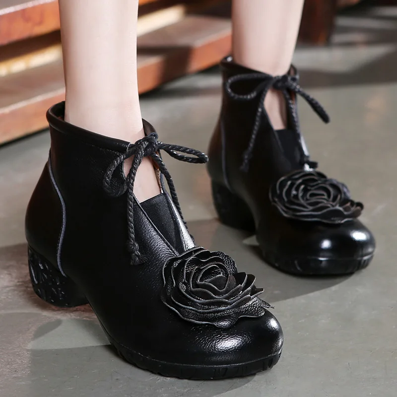 Женские ботильоны из воловьей кожи GKTINOO Зимние ручной работы на высоком каблуке в