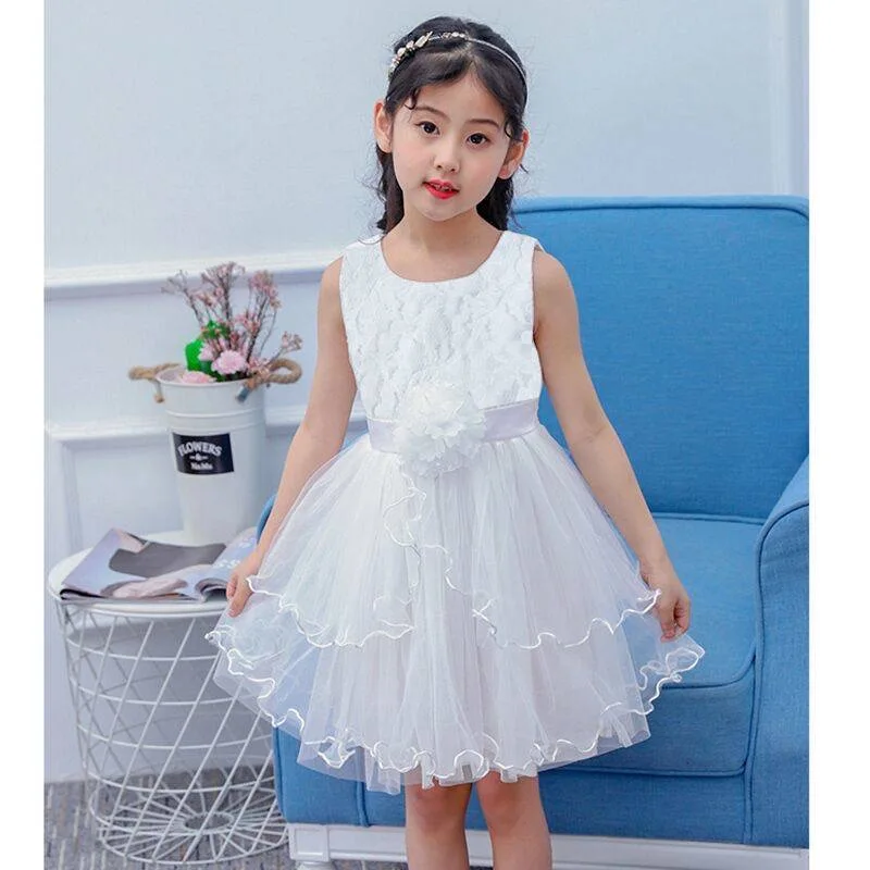

New princess Dress New Summer Dress Children's Clothing Baby Girl Lace Dresses Party Wedding Children's Mesh Princess Dress Pink