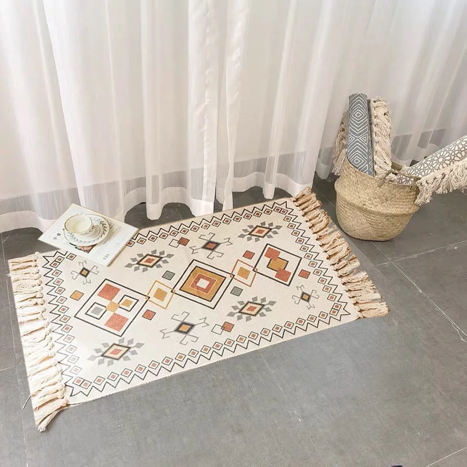 home boho decor geometric patern tassel bohemia handmade cotton macrame anti slip woven mat doormat floor bath rug carpet 60x90 free global shipping
