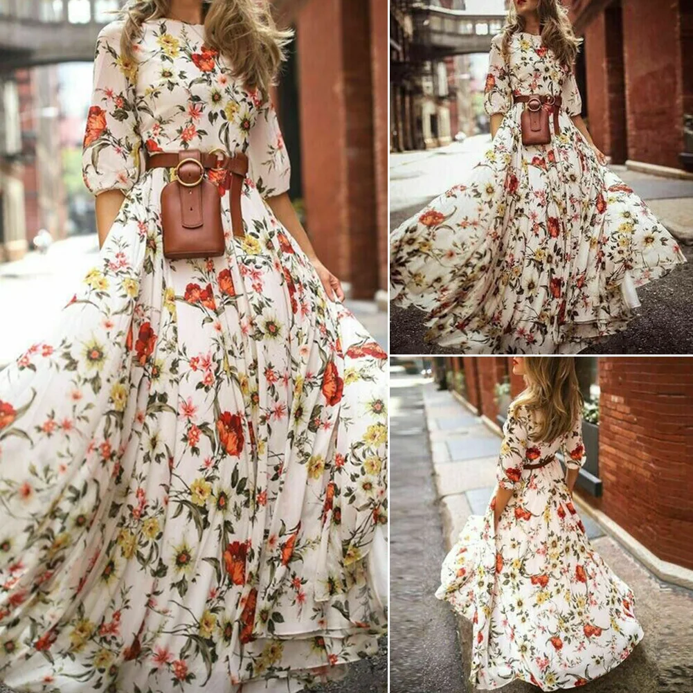 Женское винтажное платье макси с цветочным принтом элегантное праздничное из