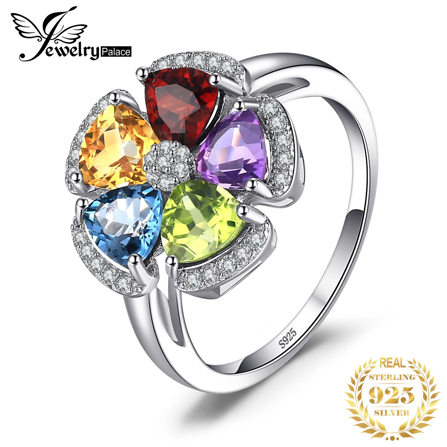 JPalac цветок натуральный аметист цитриновый гранатовый Перидот Топаз Кольцо 925