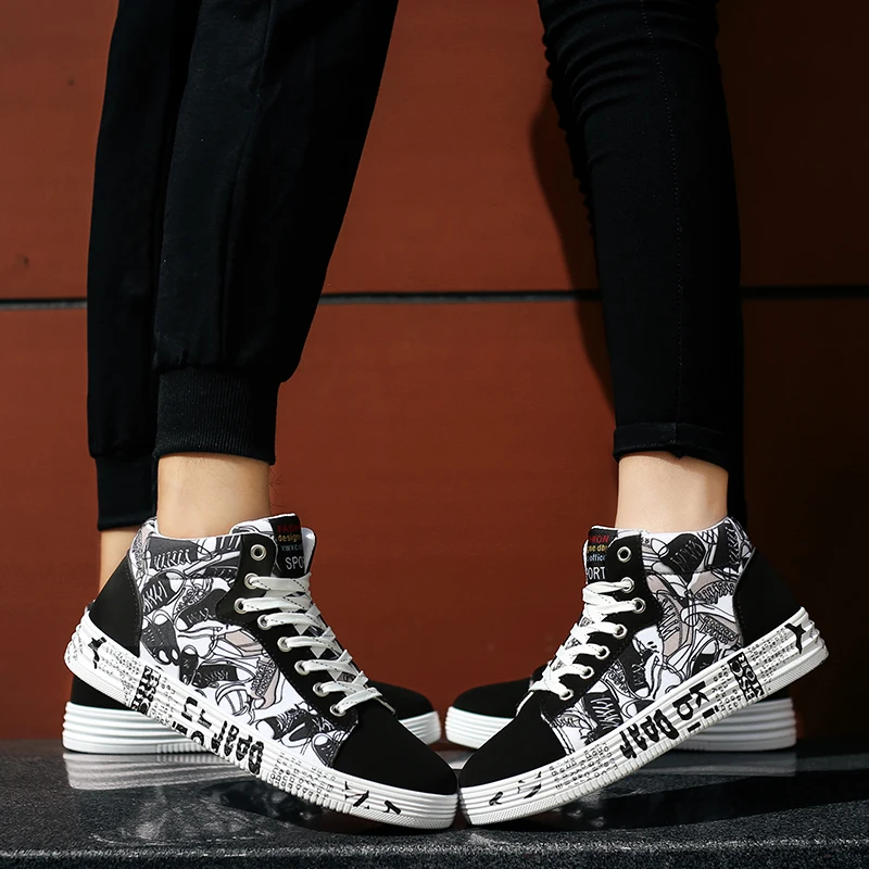 

New Fashion Men Casual Canvas Shoes 2021 Autumn High Top Sneakers Vulcanized Boys Tenis Masculino Lace Up Zapatos De Hombre