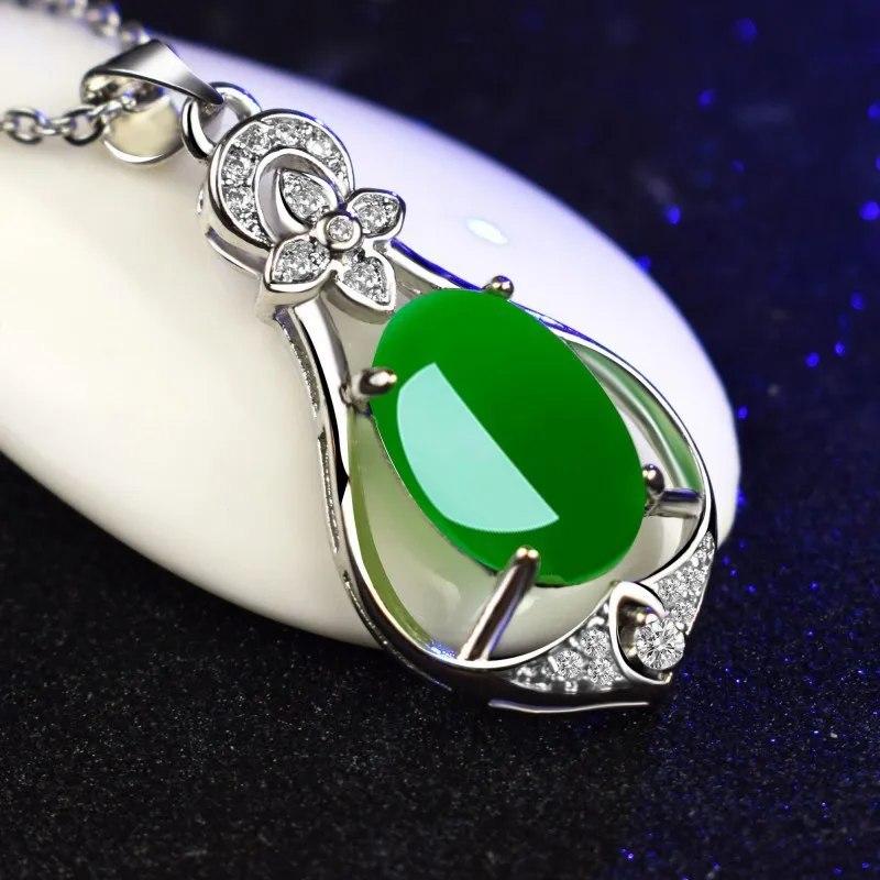 Подвеска из натурального зеленого нефрита халцедона капли воды агата серебро 925