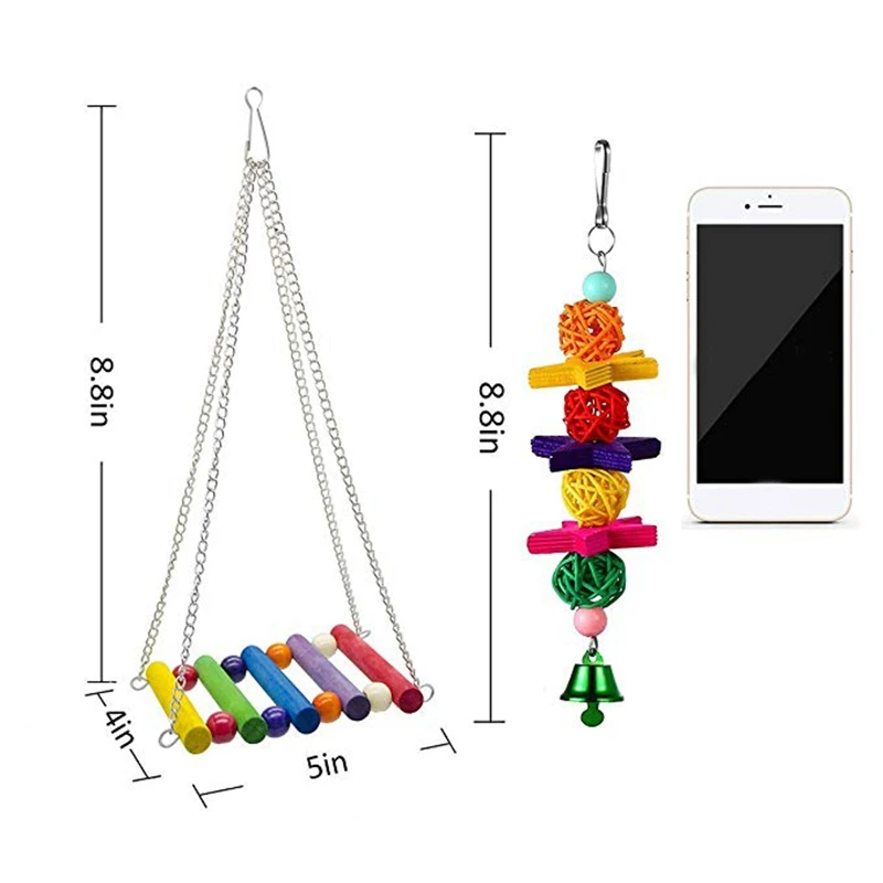 

7 Pcs Set Bird Swing Chewing Toys Parrot Hammock Bell Toys Suitable for Small Parakeets Cockatiels Conures Finches Budgie Macaws