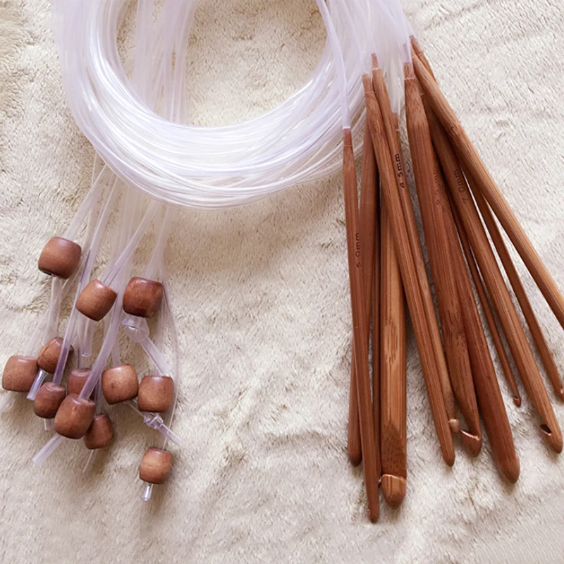 

12pcs Carbonized Natural Bamboo Carpet Crochet Hooks Set Carpet Rug Weave Knitting Needles
