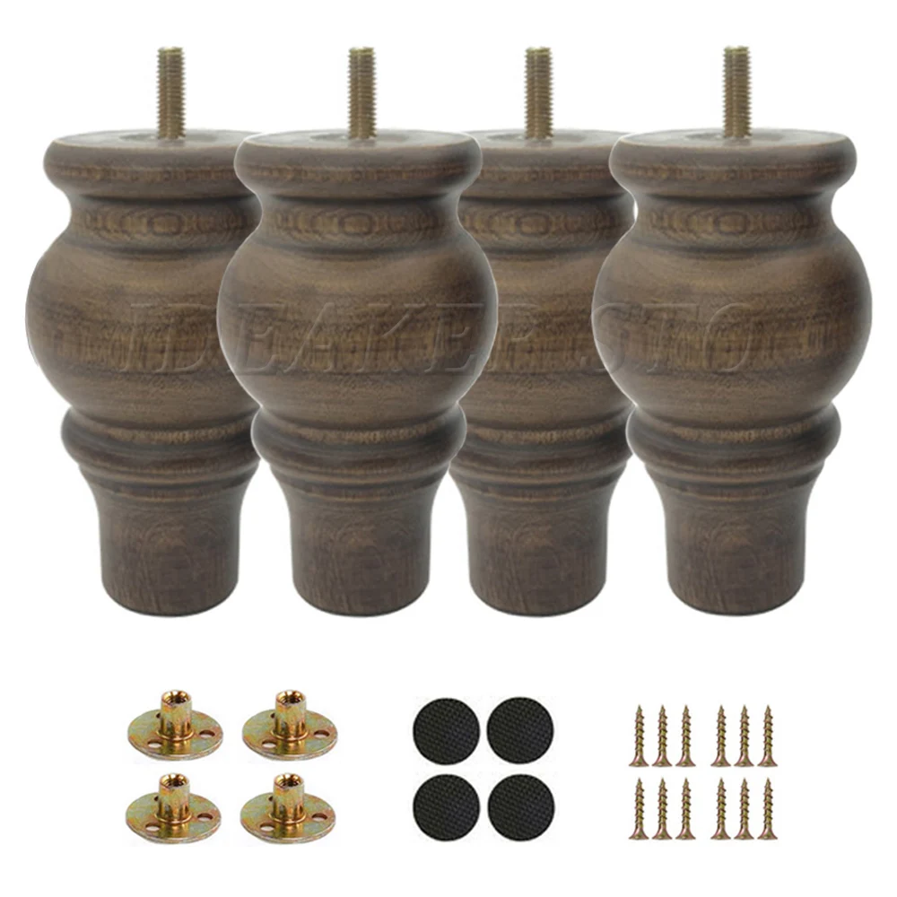 

2/4 шт. 150 мм круглые коричневые фотообои с винтами, сменные ножки для дивана из массива дерева для шкафов, кофейных столов, телевизоров