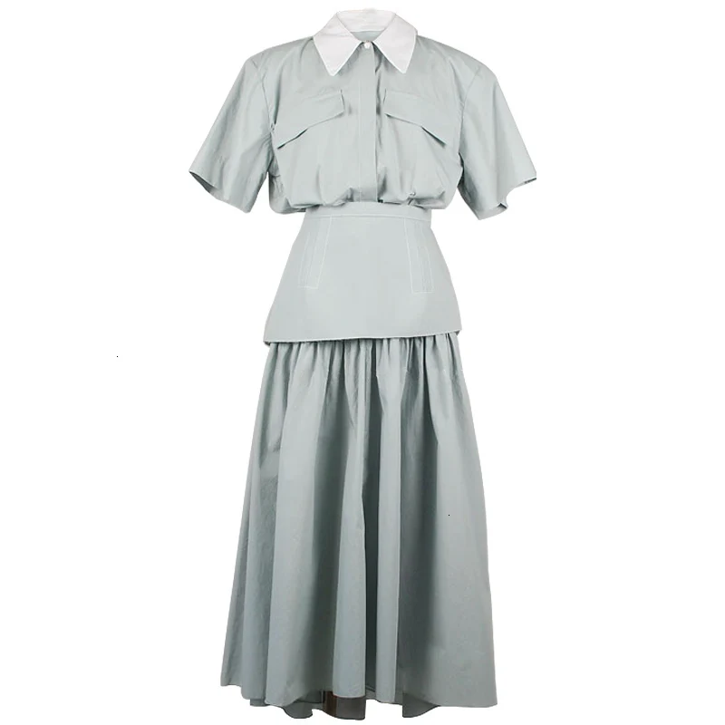 Корейское летнее новое женское длинное платье хлопковое приталенное с высокой