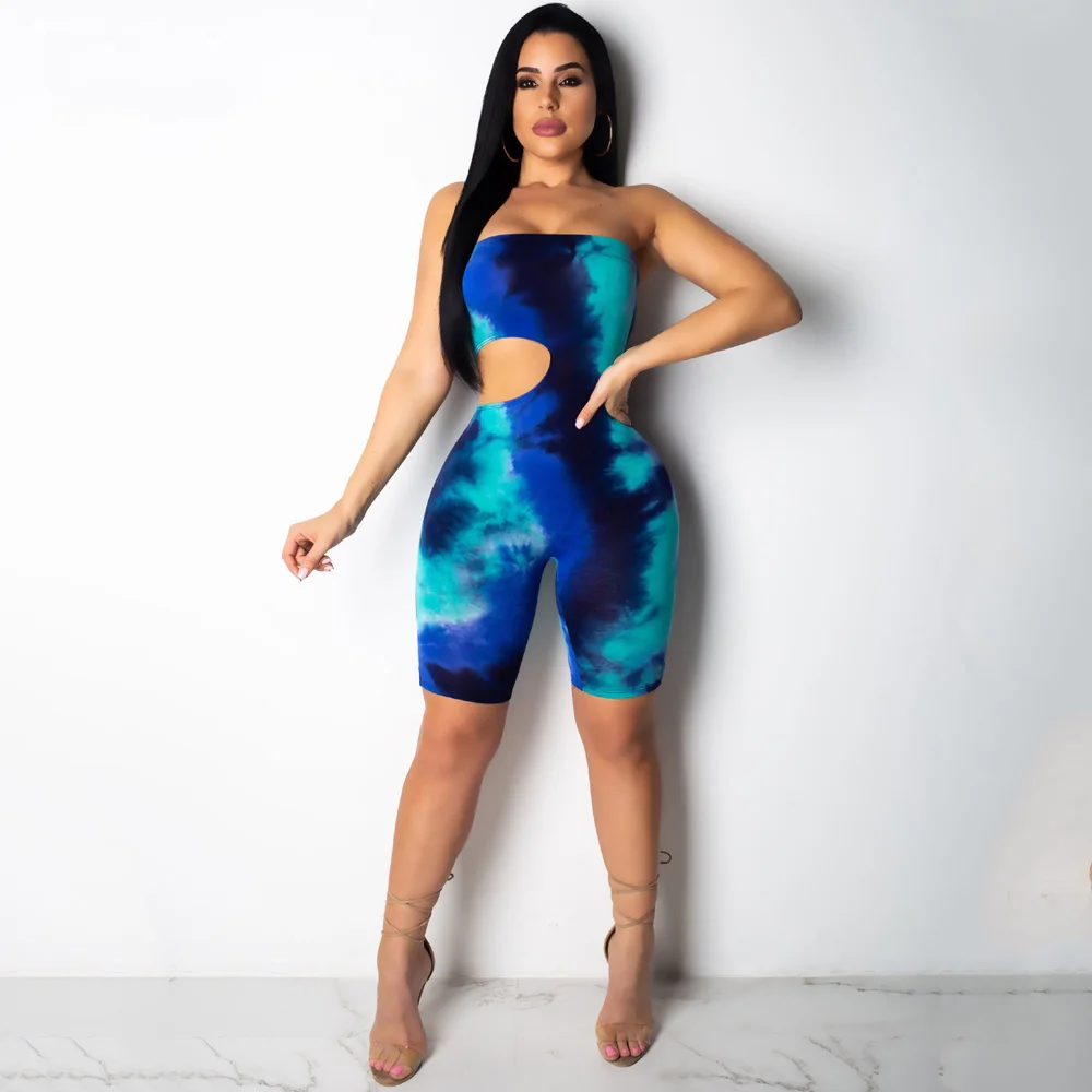 

Women Jumpsuit Tie Dyeing Bodycon Strapless Casual Club Party Romper Overalls Femme 2020 Summer Fashion Tracksuit Sexy Clothes