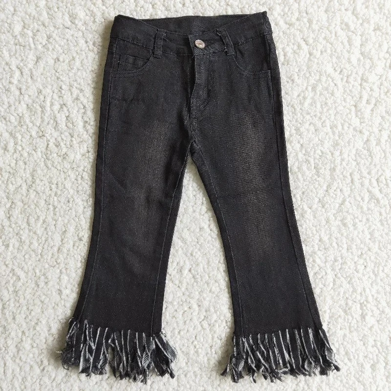 

Wholesale Fashionable Baby Girl Clothing Denim Blue Tassel Bell Bottom Kid Hot Sale Boutique Children Toddler Flared Jeans Pants
