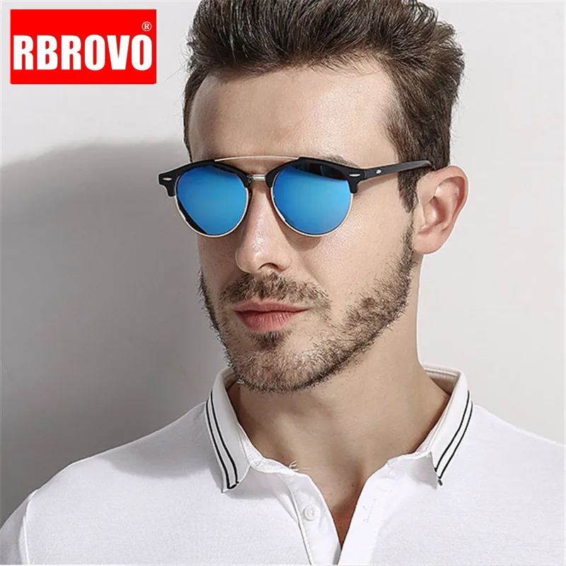 Солнечные очки RBROVO в полуоправе UV400 Мужские поляризационные роскошные круглые с