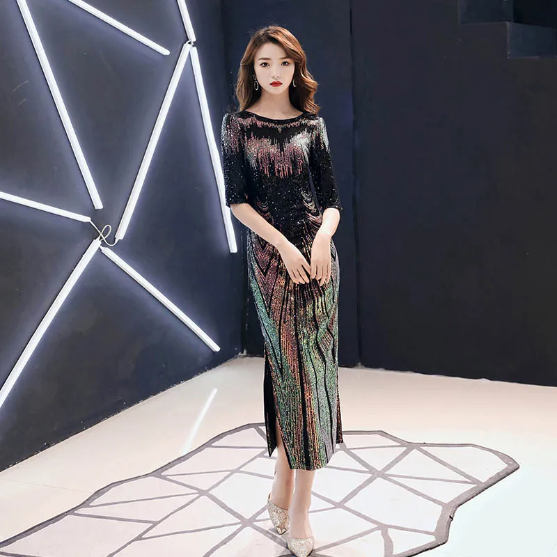 Халат De Soiree 2021 Новое платье с открытыми плечами сексуальное вечернее О-образным