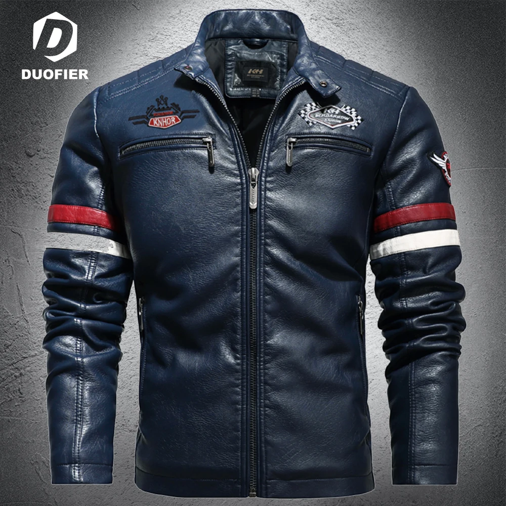 

Mens Motorcycle Jacket Autumn 2021 Casual Embroidery Biker Coats New PU Leather Jackets Male Zipper Fleece Windproof Overcoat