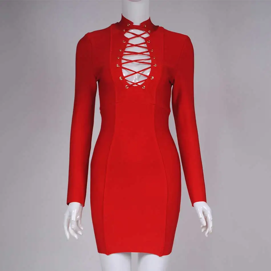 Женское Короткое облегающее платье с V-образным вырезом длинным рукавом и