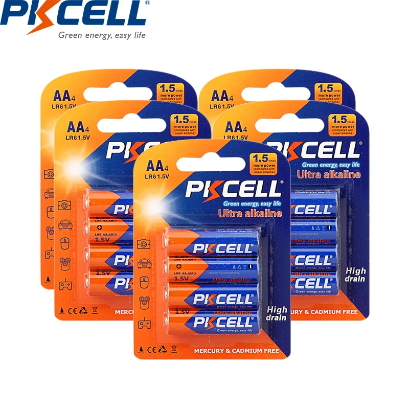 5 шт./20 шт. PKCELL AA LR6 UM3 MN1500 E91 батарея 1,5 В щелочная батарея сухая и первичная батареи Улучшенный аккумулятор R6P 2A