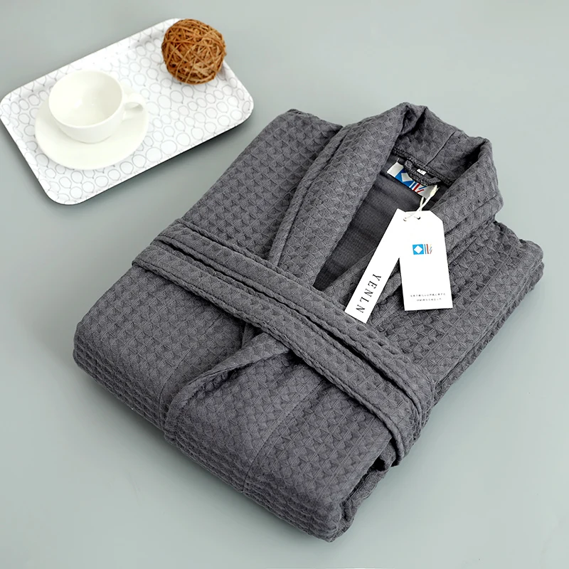 

Cotton Waffle Bathrobe Unisex Kimono Soft Breathable Robe Women Loungewear Nightwear Dressing Gown for Men and Women Night Robe