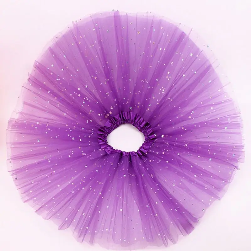 

New Children Toddler Girl Three Layers Pleated Tutu Skirt Solid Color Glitter Star Sequins Ballet Dance Costume Satin Edge Mini