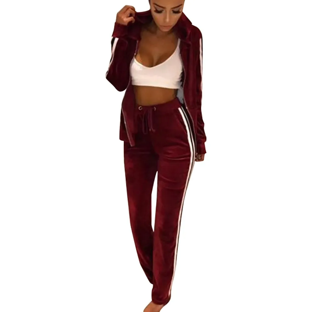 Осенний спортивный костюм женский Повседневный полосатый свитер на молнии брюки