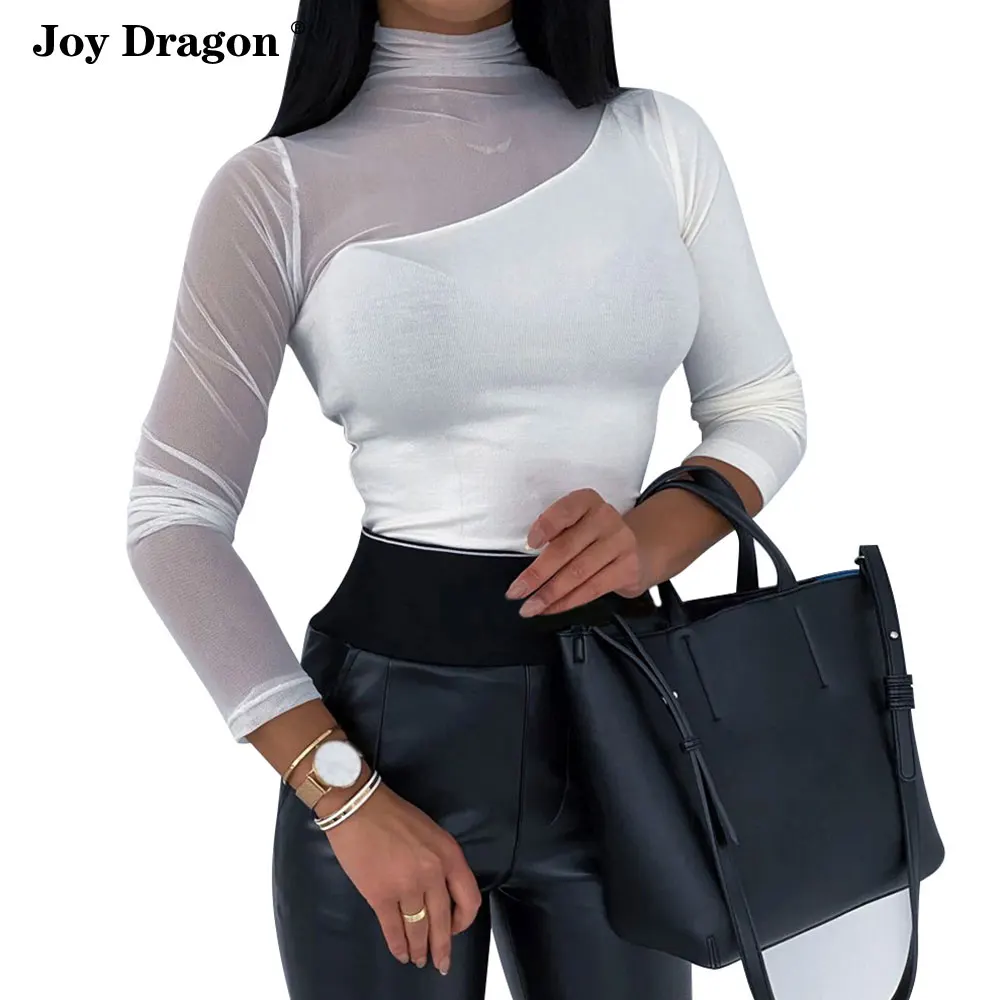 Футболка женская сетчатая вечерние модная пикантная белая рубашка с длинным