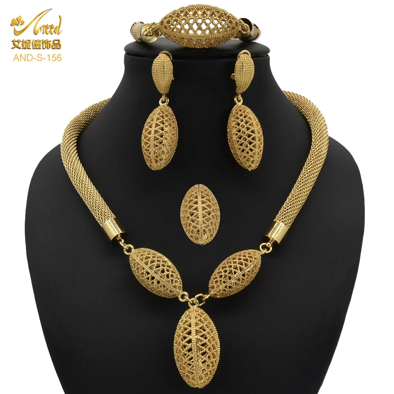 

Dubai Gold Plated Jewelry Sets Nigerian Wedding Party Gifts African Necklace Earrings Bracelet Rings Set Indian Bridal Jewellery