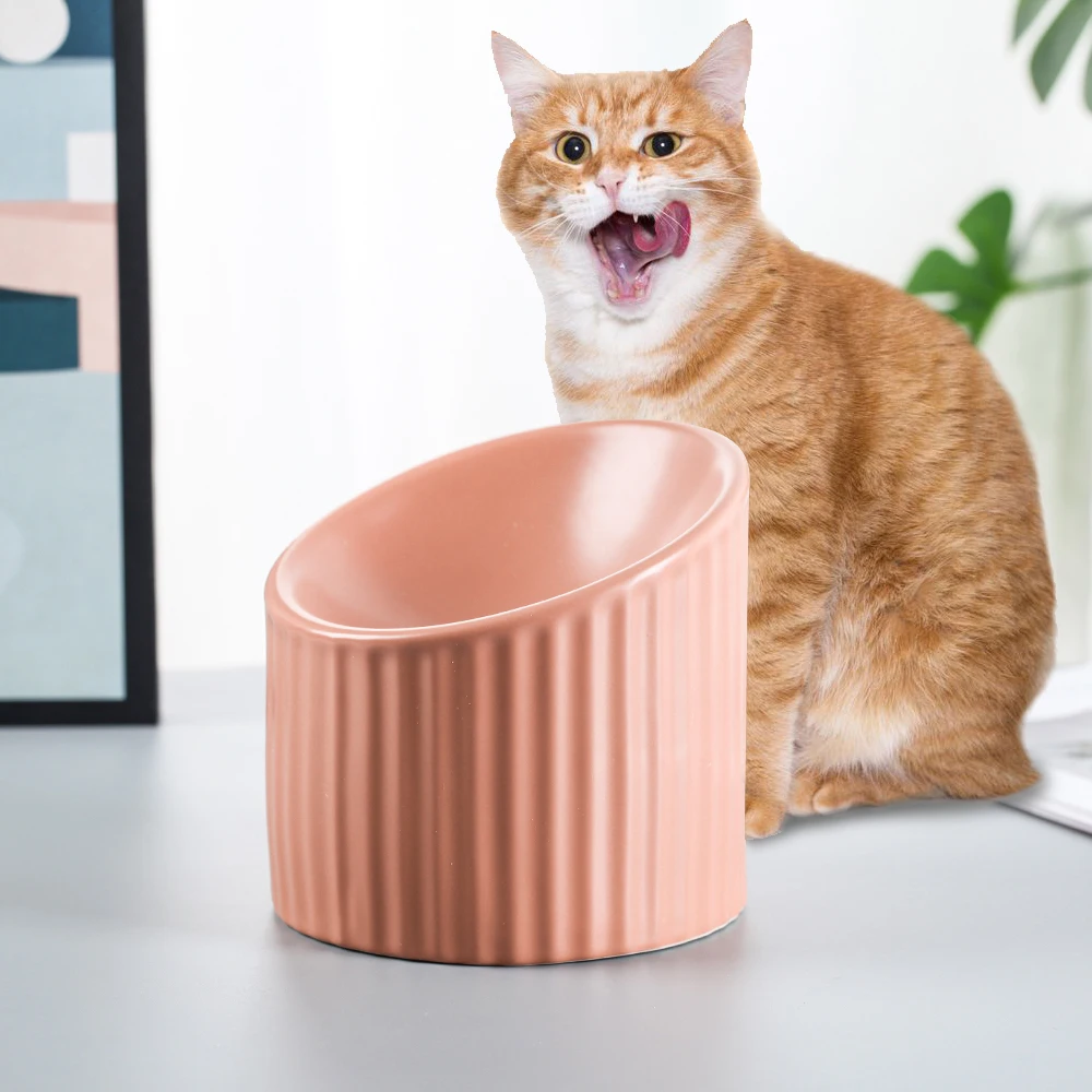 Керамическая наклонная повышенная миска для кошек и собак воды с приподнятым