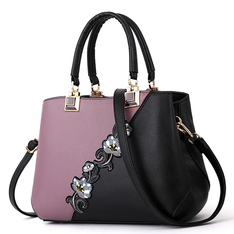 

Hot Bags Ladies New High-quality Pu Ladies Big Bags Foreign Trade Handbags Hit Color Embroidery Hair Ball Shoulder Diagonal Bag