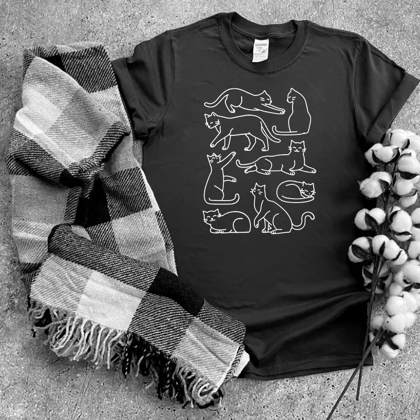 

COOLMIND 100% cotton cat lover unisex T shirt cool cat print women tshirt short sleevebig size t-shirt women tees