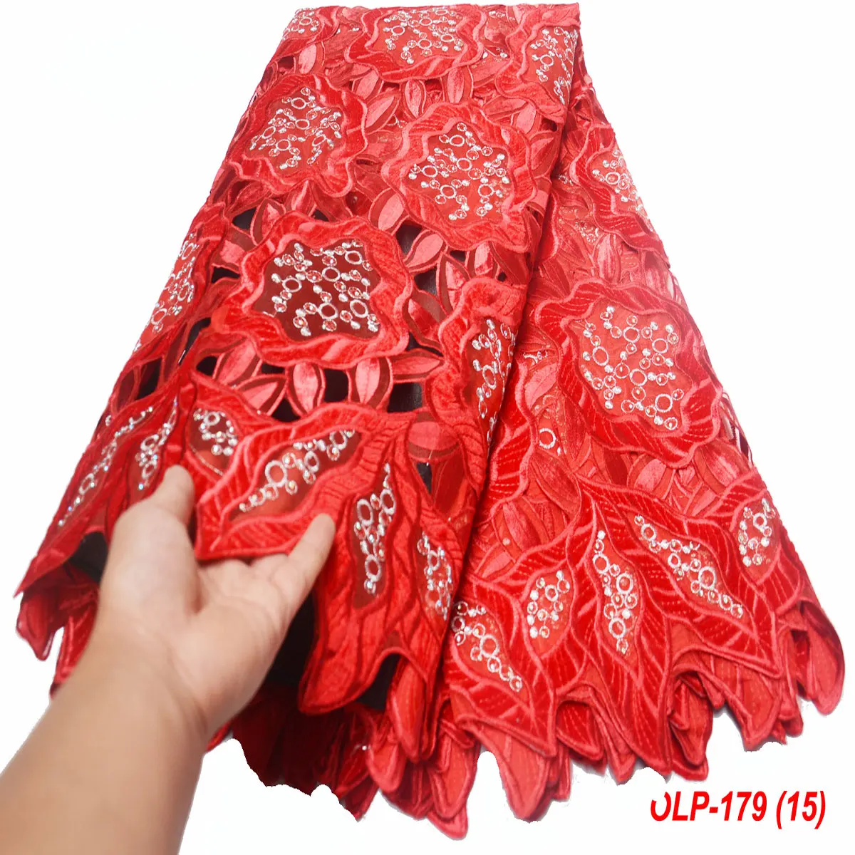 

African Organza Lace Fabric 5 Yards High Quality Embroider With Sequins And Beads For Wedding Dress Sequin Lace OLP-179-(13)