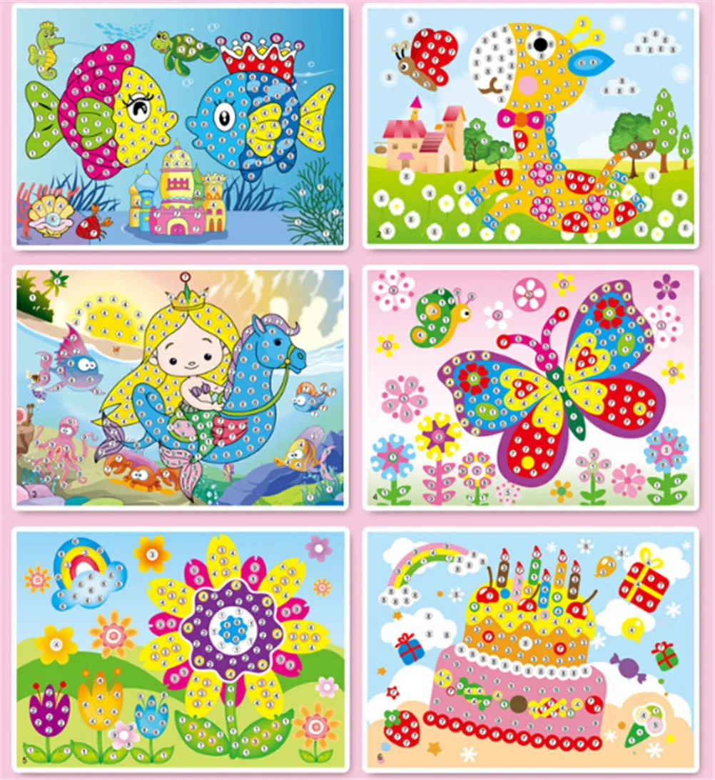 

1pc Handmade Colorful Cartoon 2 in 1 Diamond Coloring Drawing Sticker DIY Toy Sets Painting Education Gift for Children Birthday