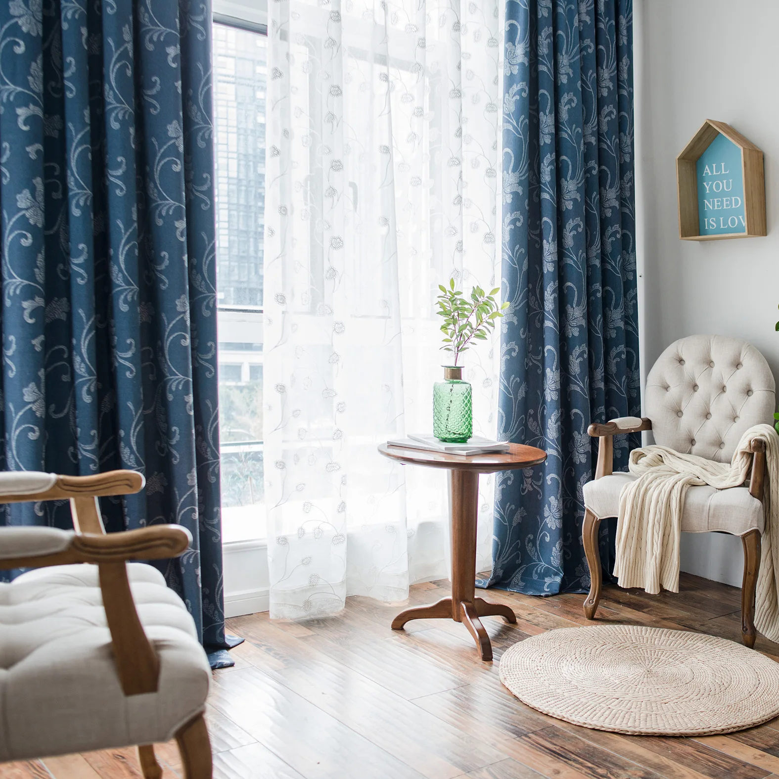 

Simple Embroidered European Curtains for Living Room with Phoenix Tail Fabric Fresh Balcony Shading Curtains for Bedroom
