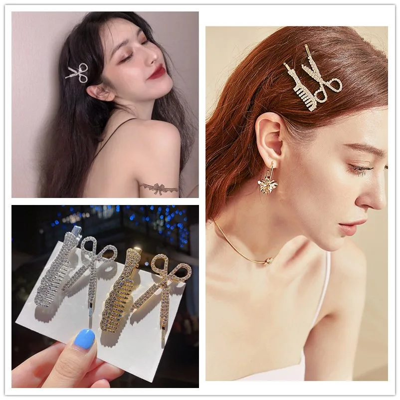 

New ladies elegant crystal rhinestone inlaid personality alloy scissors comb-shaped hairpin fashionable ladies hair accessories