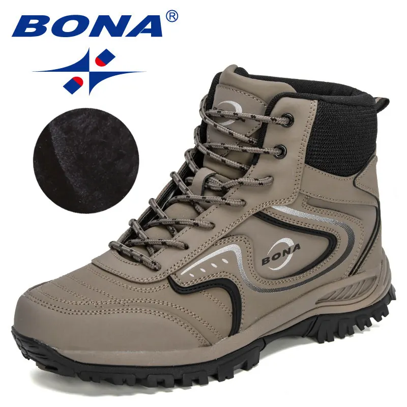 BONA 2022 New Designers Winter Ankle Outdoor Action Leather Boots Men Hiking Shoes Trekking Boots Man High Top Plush Snow Boots