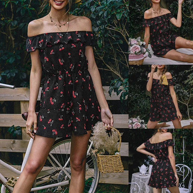 

Women's Loose Strapless Short Skirt Printed Dress Black