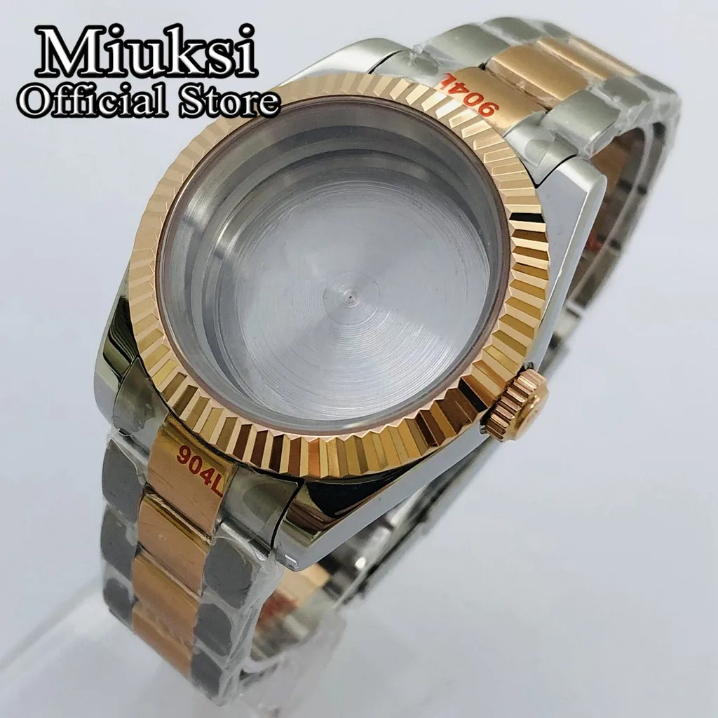 Miuksi 36mm/40mm silver rose gold watch case sapphire glass fit NH35 NH36 ETA2824 2836 DG2813 3804 Miyota8215 PT5000 movement