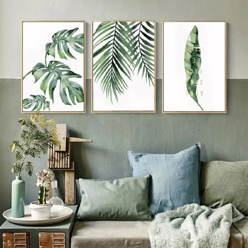 

Nordic Tropical Green Plant Leaves Poster For Living Room Decoration Simple Frameless Modern Wall Art Canvas Painting Decor