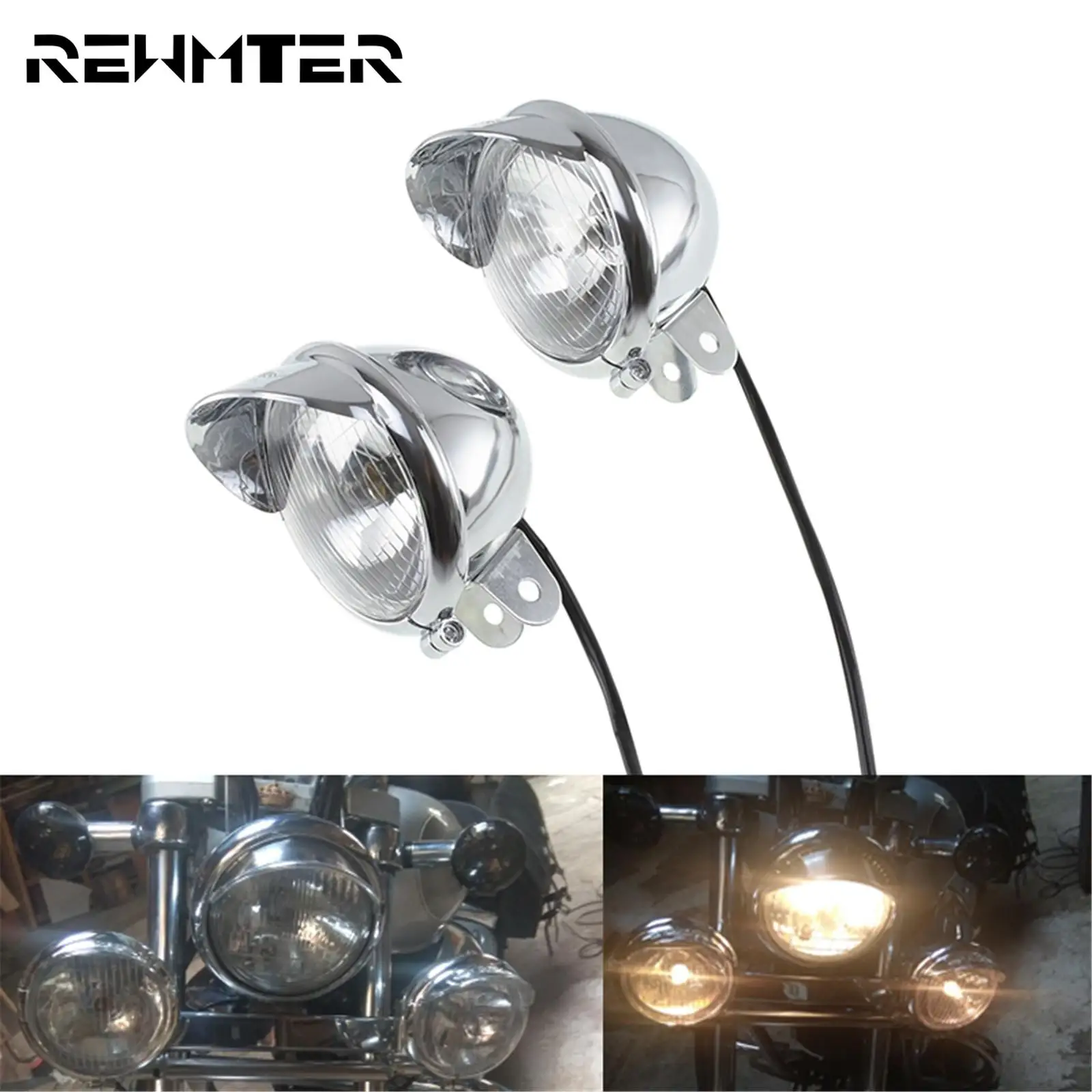 

Универсальные Противотуманные фары на козырек для мотоциклов, 12 В, фара, налобный фонарь, хромированный АБС-пластик для Honda, для Harley Touring Dyna ...