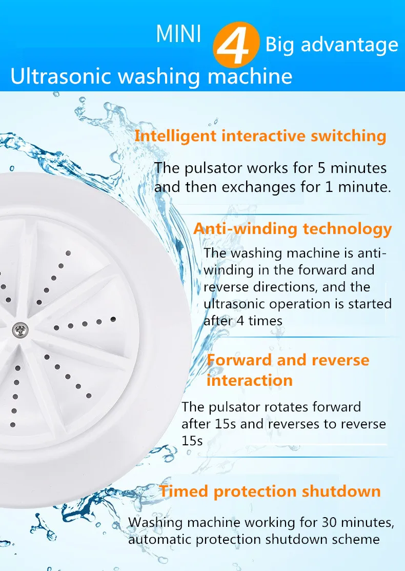 USB Портативная стиральная машина ультразвуковая турбо шайба Мини дорожная для