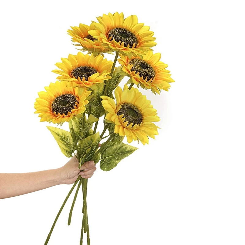 

Artificial Sunflowers Bouquet 6Pcs Single Long Stem Bridal Wedding Bouquet Yellow Flower Indoor Garden Party Decorations